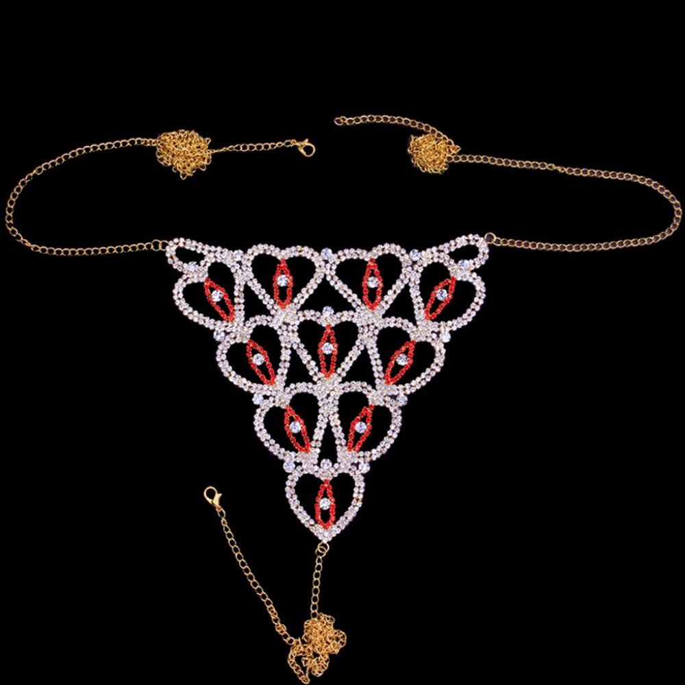 Rhinestone Heart Bikini Jewelry Lingerie Set Bling Bra Thong Crystal Body Chain - Picture 6 of 9